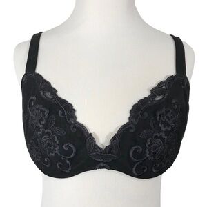 La Perla Black Lace Vintage Bra Floral Embroidery Size 36C